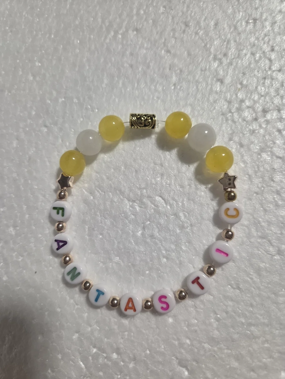 Handcrafted Kids Yellow & White Beaded Bracelet - Fantastic Letter Beads - Picture 2 of 7